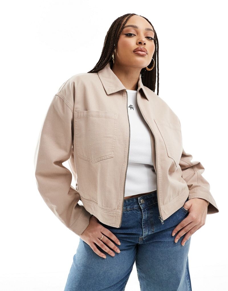

ASOS DESIGN Curve — укороченная куртка из серо-розового твила