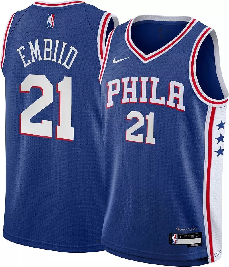 

Синяя майка Nike Youth Philadelphia 76ers Джоэл Эмбиид № 21