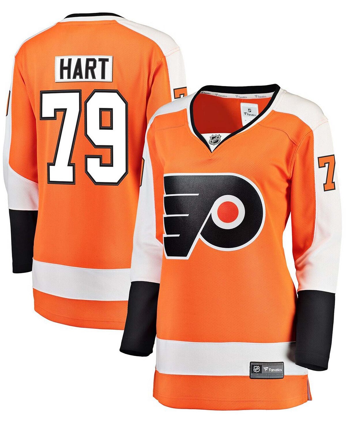 

Женская футболка игрока Carter Hart Philadelphia Flyers Orange Home Premier Breakaway Player Fanatics