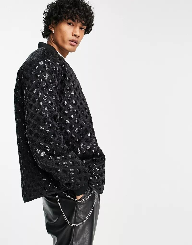 

Черный бомбер оверсайз с отделкой ASOS