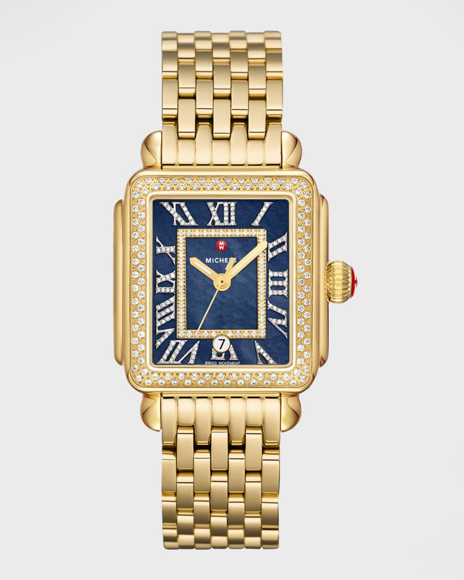 

Часы Deco Madison Gold с бриллиантами и темно-синим перламутровым циферблатом MICHELE