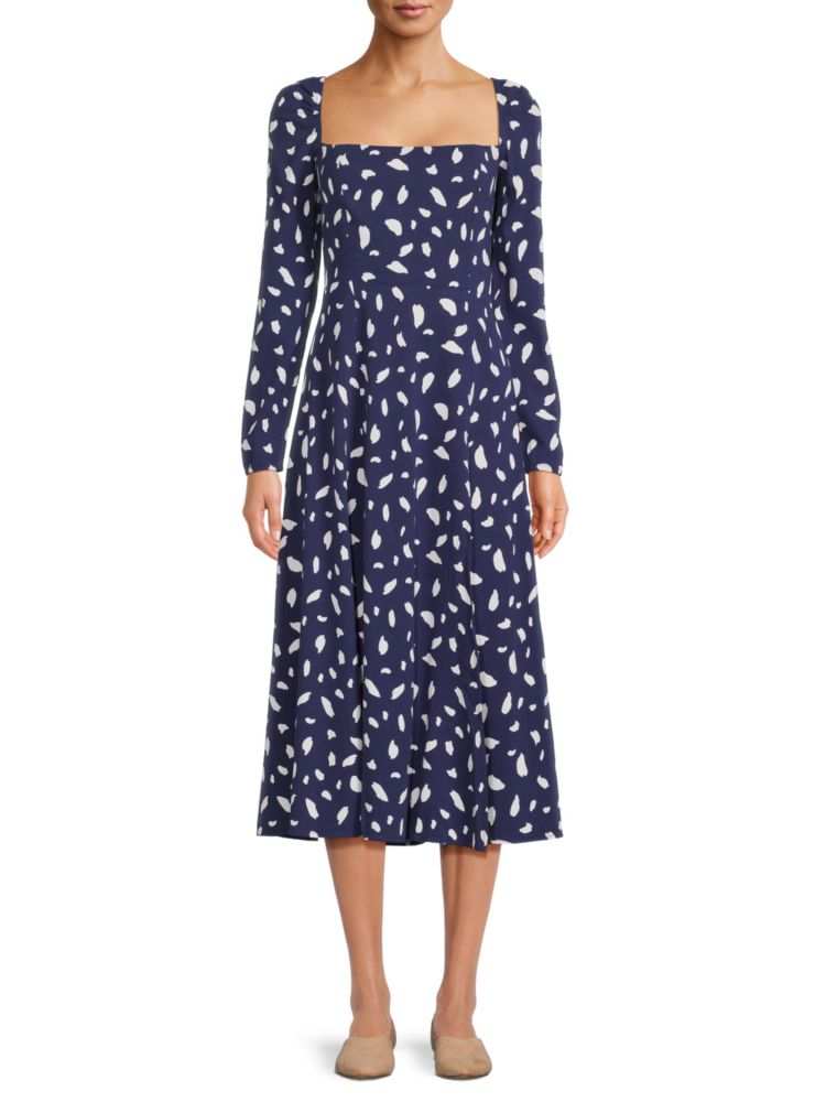 Платье Lenon с абстрактным расклешенным узором Caara, цвет Navy Polka Dot