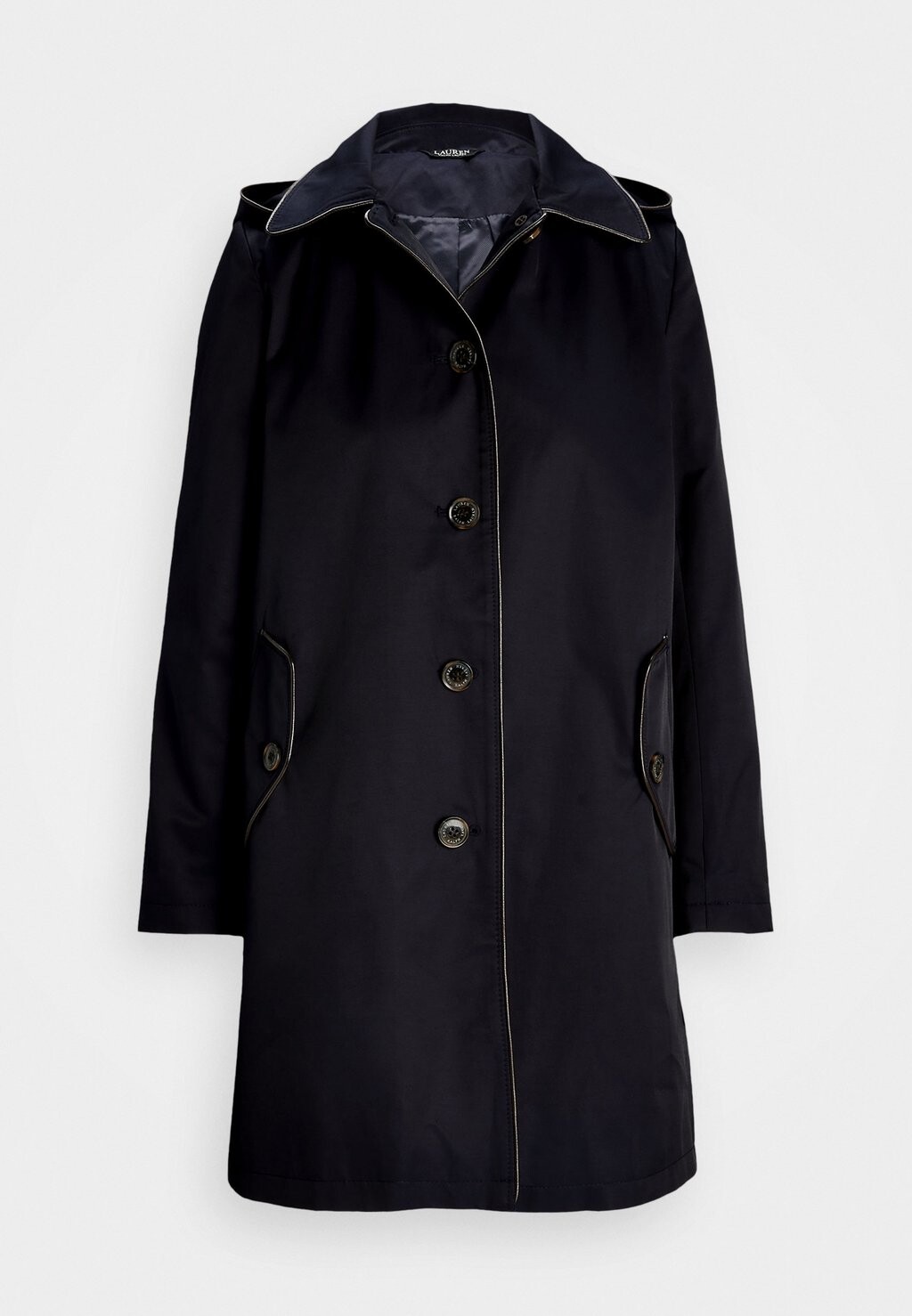Парка FAUX-LEATHER-TRIM HOODED COAT Ralph Lauren, темно-синий