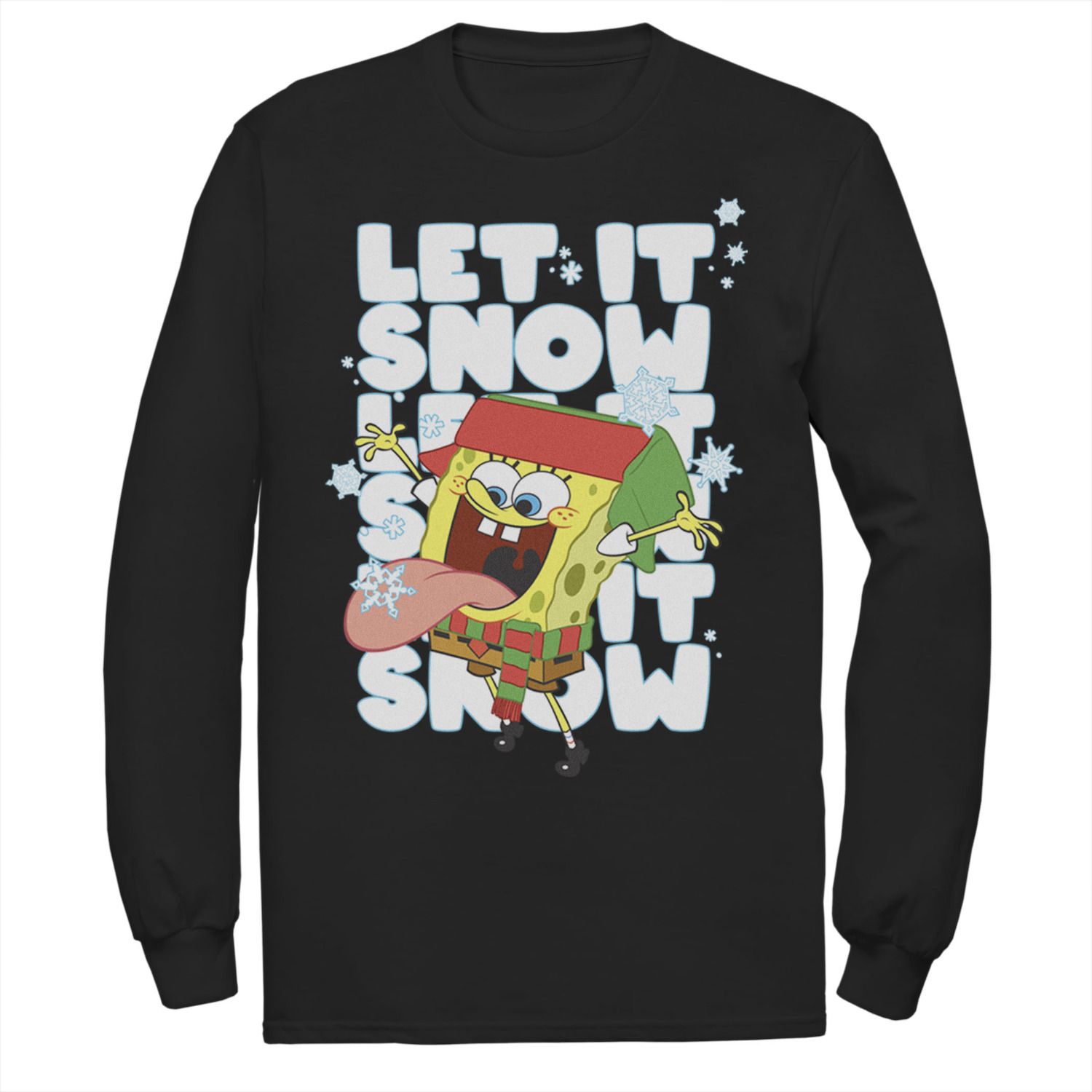 Мужская футболка SpongeBob Let It Snow Let It Snow Let It Snow с длинными рукавами и цветами Nickelodeon, черный ланч бокс let it snow зимний фламинго 150 мл