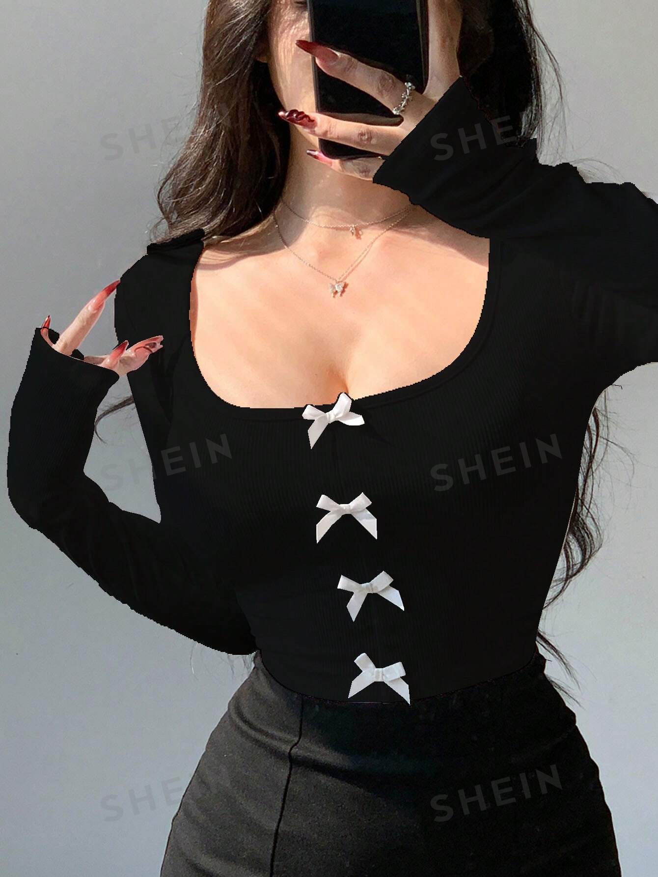 DAZY Короткий укороченный облегающий сексуальный женский топ с завязками-бабочками, черный