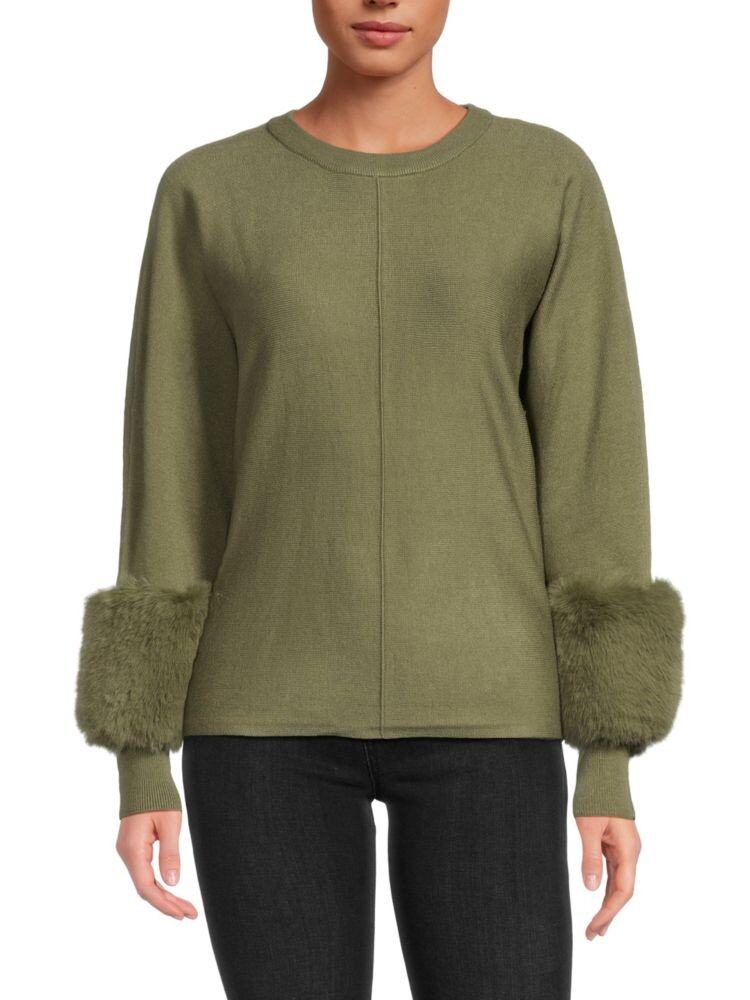 

Свитер с манжетами из искусственного меха Saks Fifth Avenue, цвет Olive