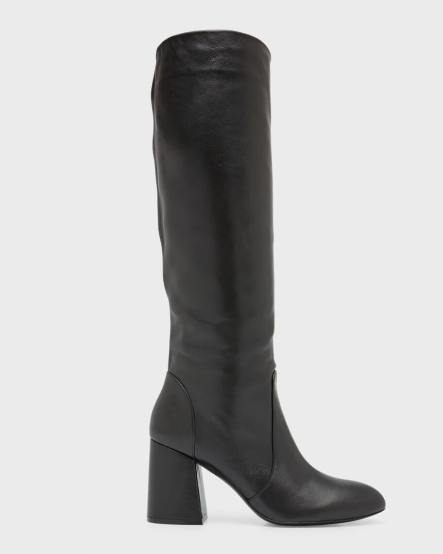 

Кожаные сапоги до колена с расклешенными блоками Stuart Weitzman