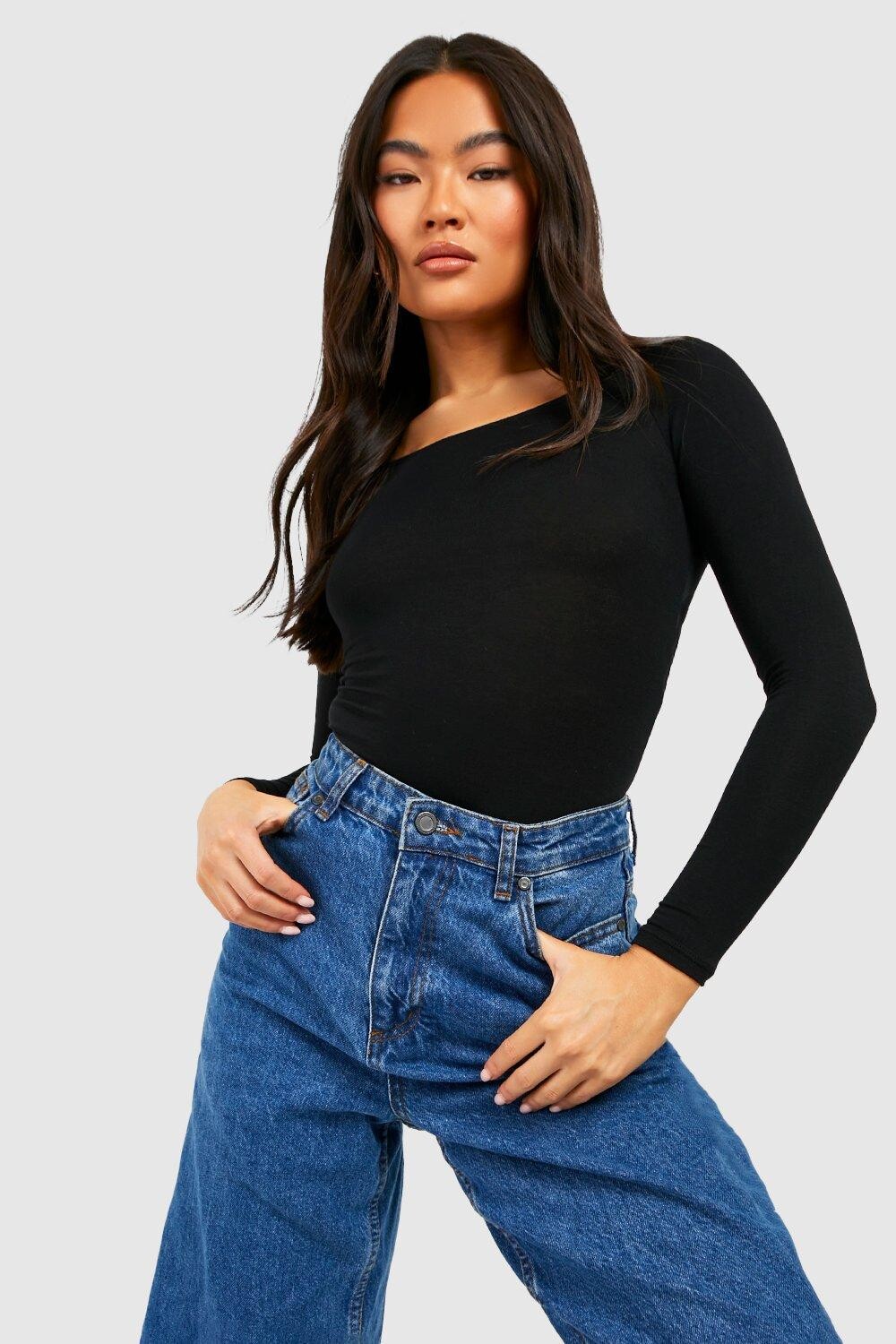 

Боди с открытыми плечами и длинными рукавами Boohoo, черный