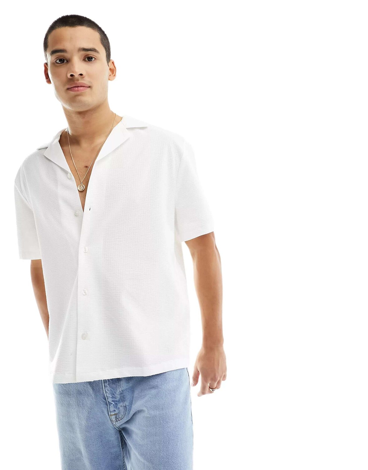 

Белая рубашка из жатого хлопка с короткими рукавами River Island