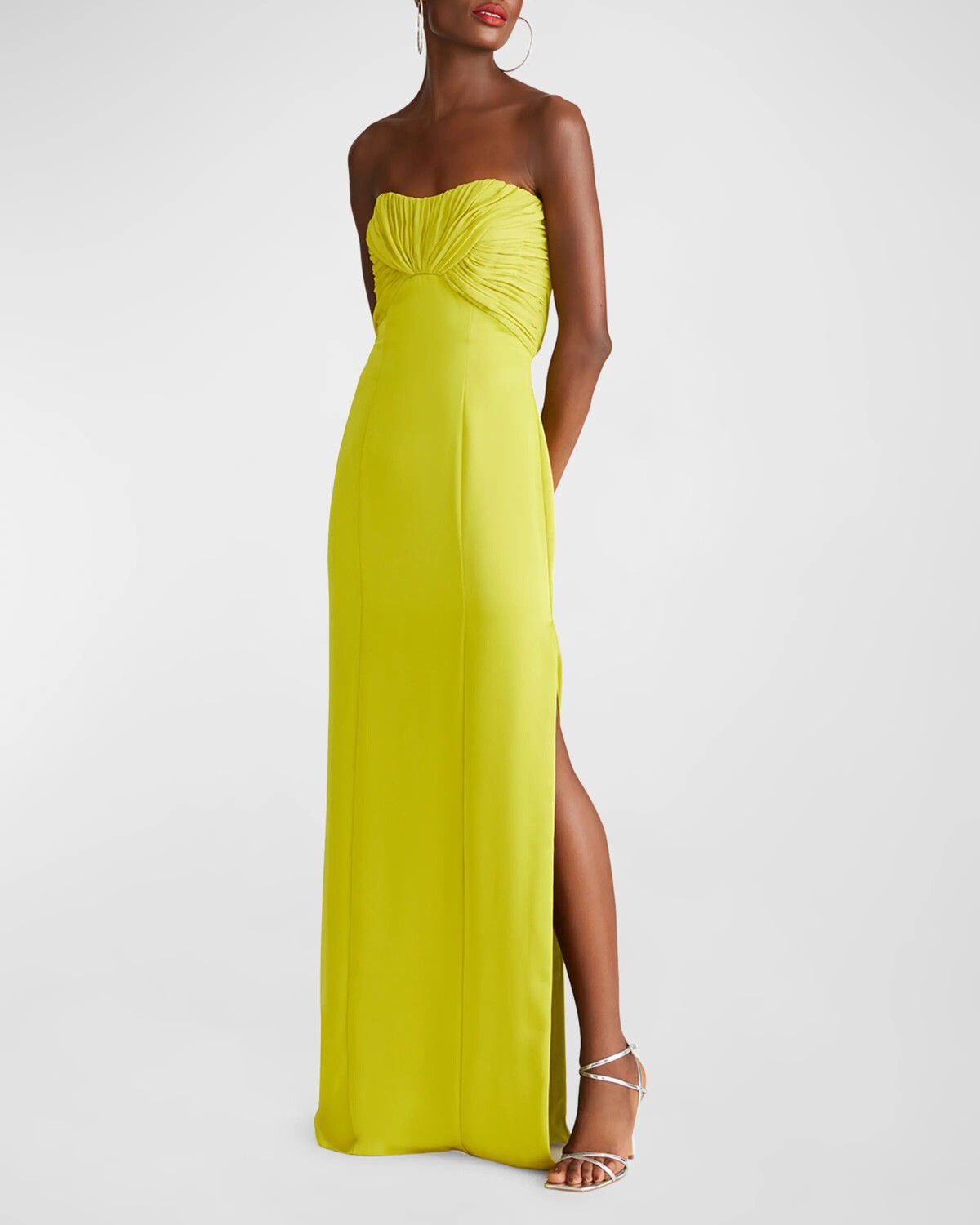 

Платье-колонна из шифона и атласа без бретелек Henna Halston, цвет Orchid Green