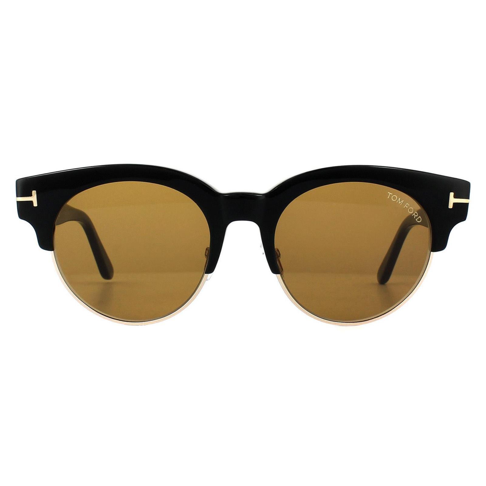 Круглые блестящие черные коричневые солнцезащитные очки Tom Ford, черный