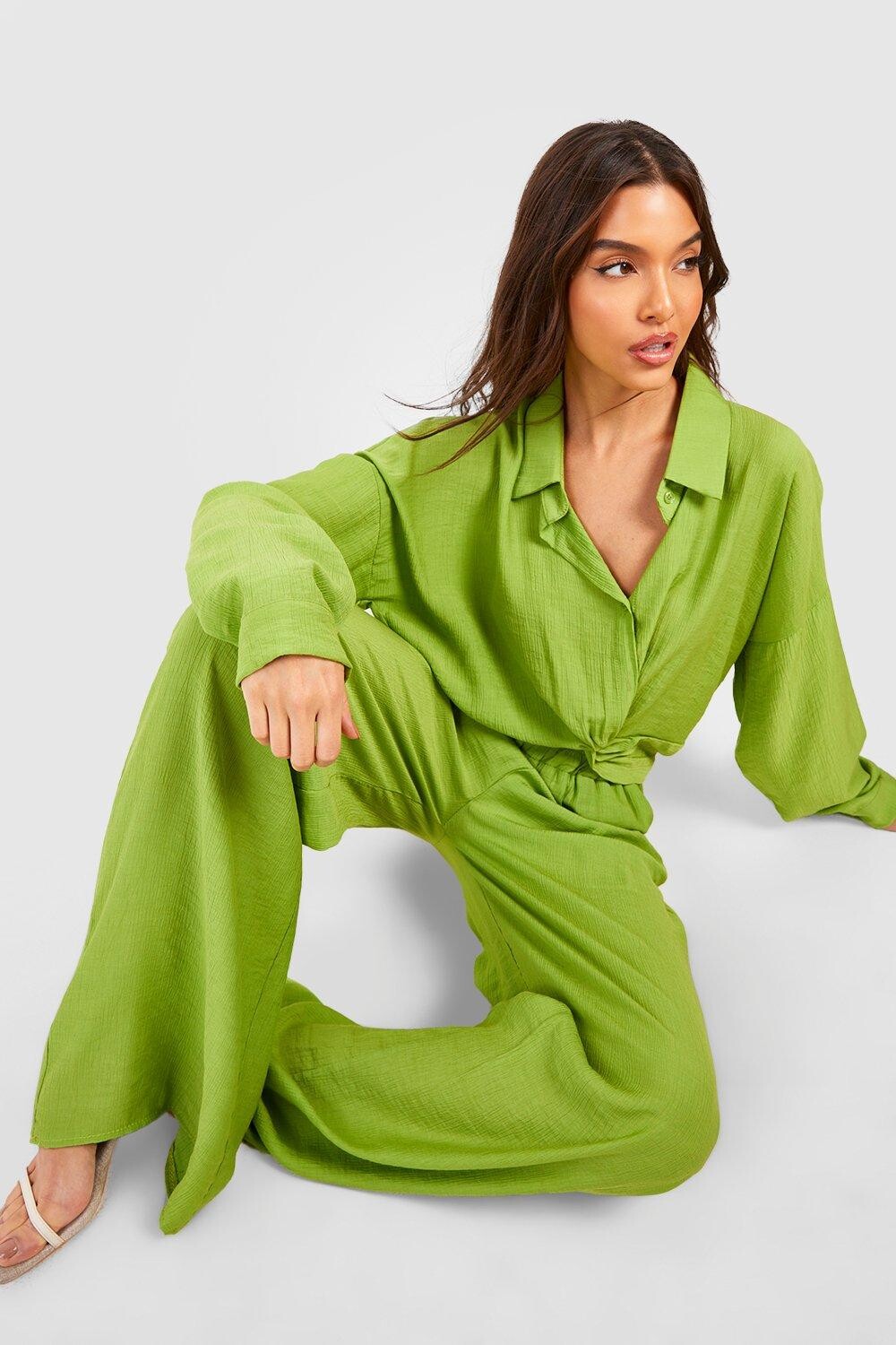 

Укороченная рубашка спереди с узлом Boohoo, шартрез