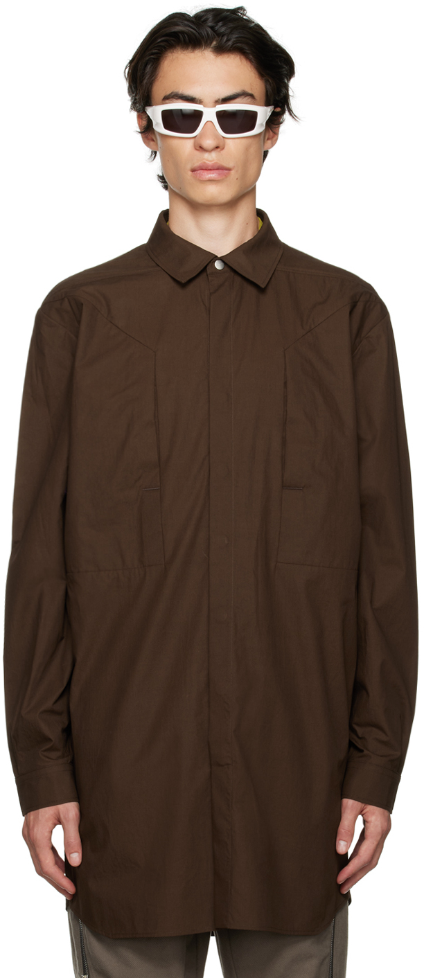 Коричневая большая рубашка с туманным карманом Rick Owens черный мягкий мягкий пиджак с туманным карманом rick owens