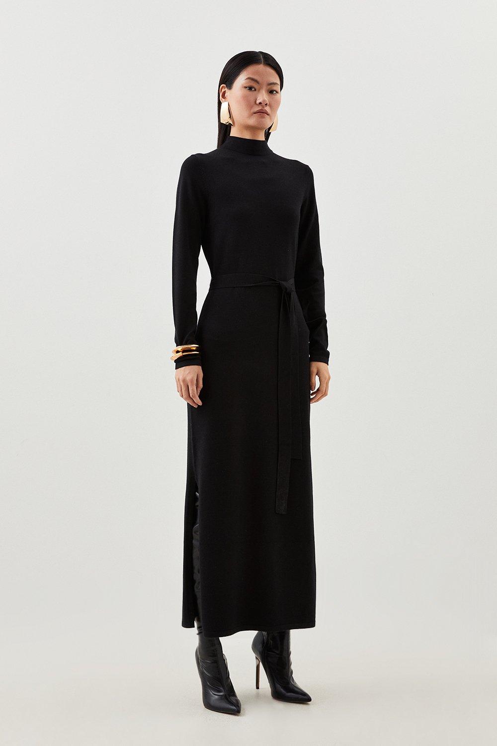 цена Трикотажное платье мидакси с поясом из вискозы Karen Millen, черный