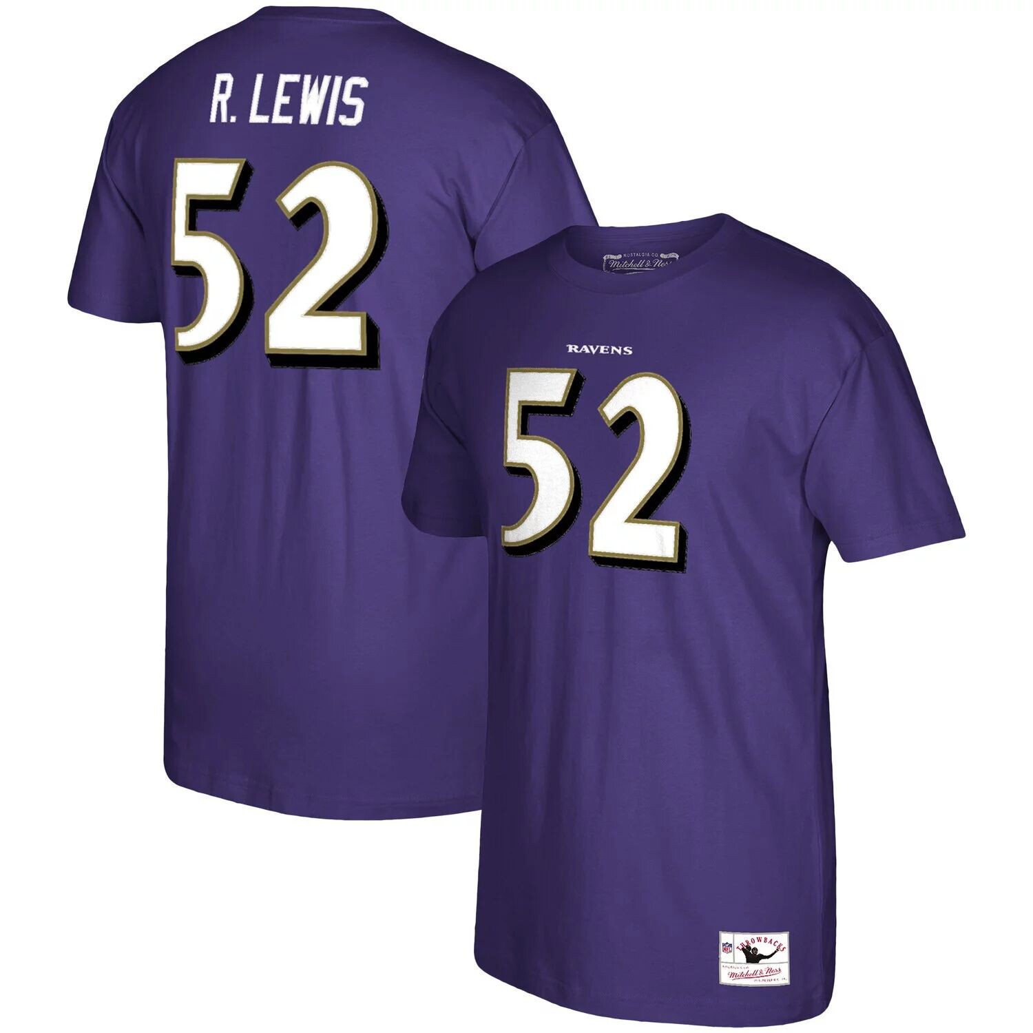 

Мужская фиолетовая мужская футболка Mitchell & Ness Ray Lewis Baltimore Ravens с логотипом игрока в отставке, именем и номером, Фиолетовый