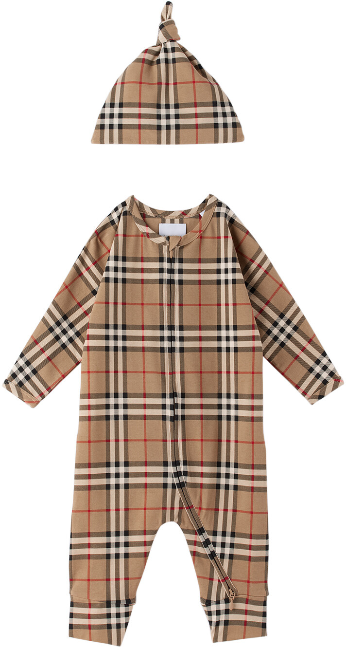 

Комплект комбинезона и шапочки Baby Beige Archive бежевый Burberry