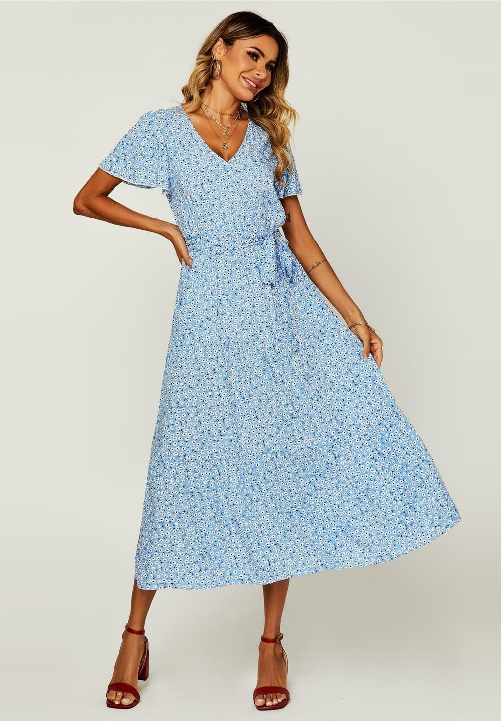 

Дневное платье FLORAL HEM TIERED MIDI FS Collection, цвет light blue