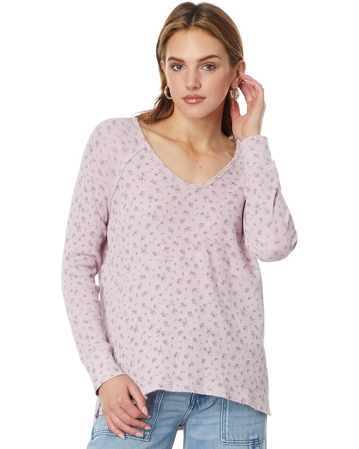 Топ Lucky Brand Oversized V-Neck Waffle Thermal, цвет Pink Floral Print