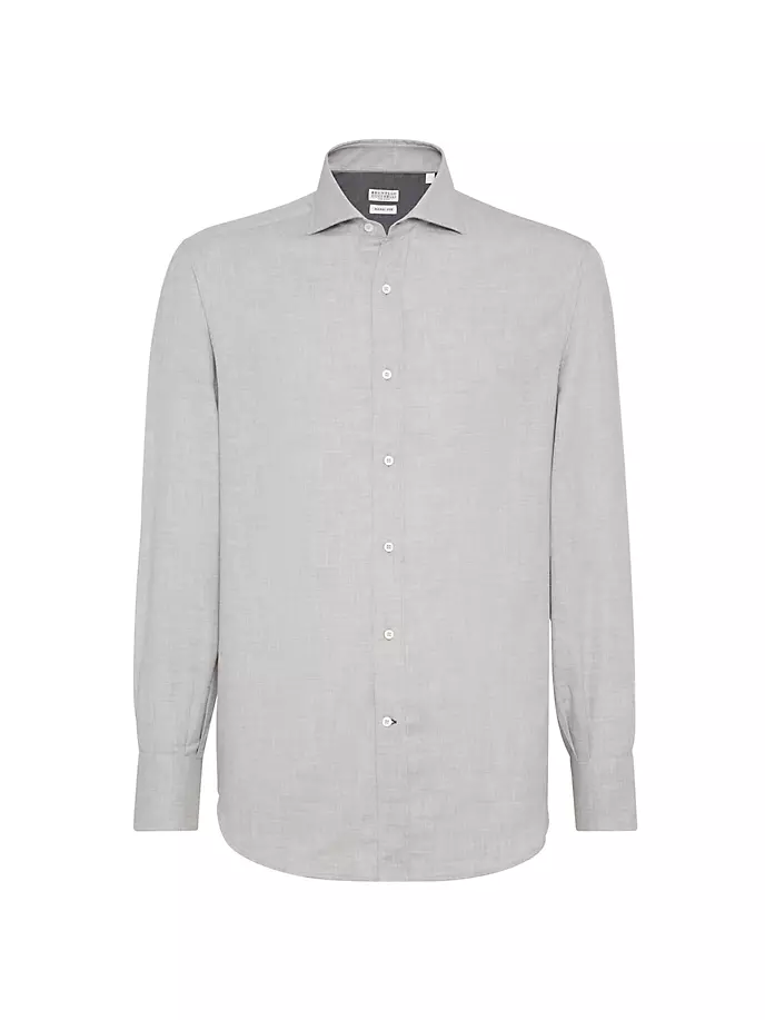 

Рубашка базового кроя из хлопково-кашемирового твила с раздвинутым воротником Brunello Cucinelli, серый