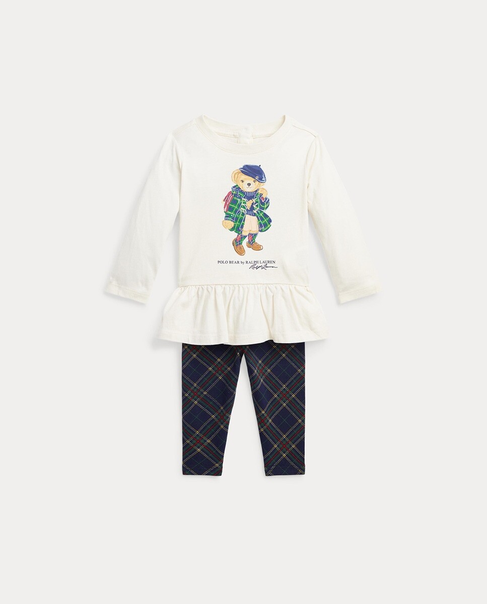 

Темно-синий комплект для девочки с мишкой-поло Polo Ralph Lauren, темно-синий