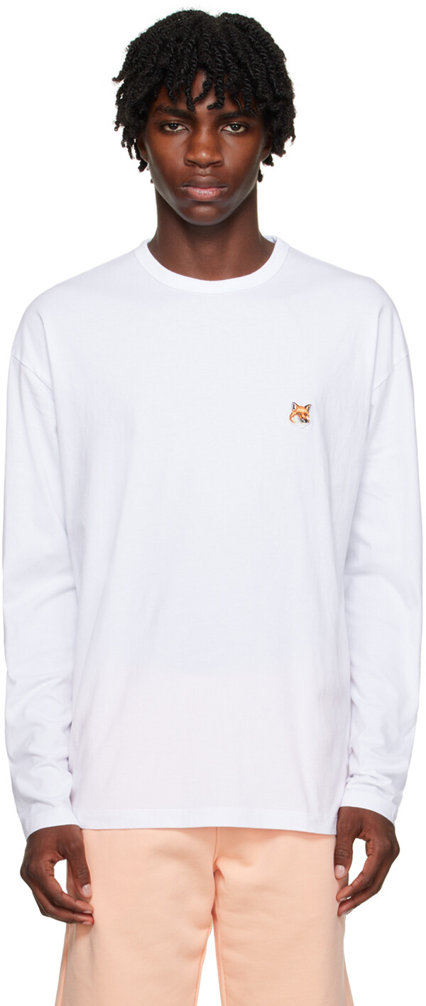 

Футболка с длинным рукавом и головой белой лисы Maison Kitsune