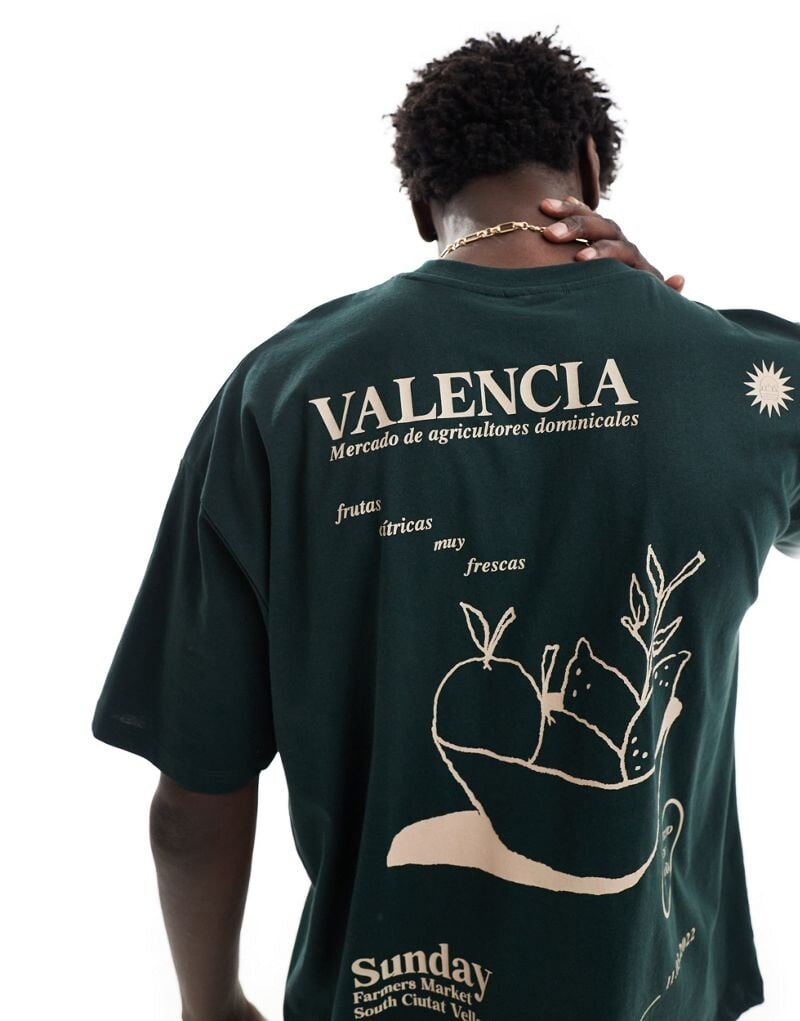 

Зеленая футболка оверсайз Valencia с фруктовым принтом на спине ASOS DESIGN