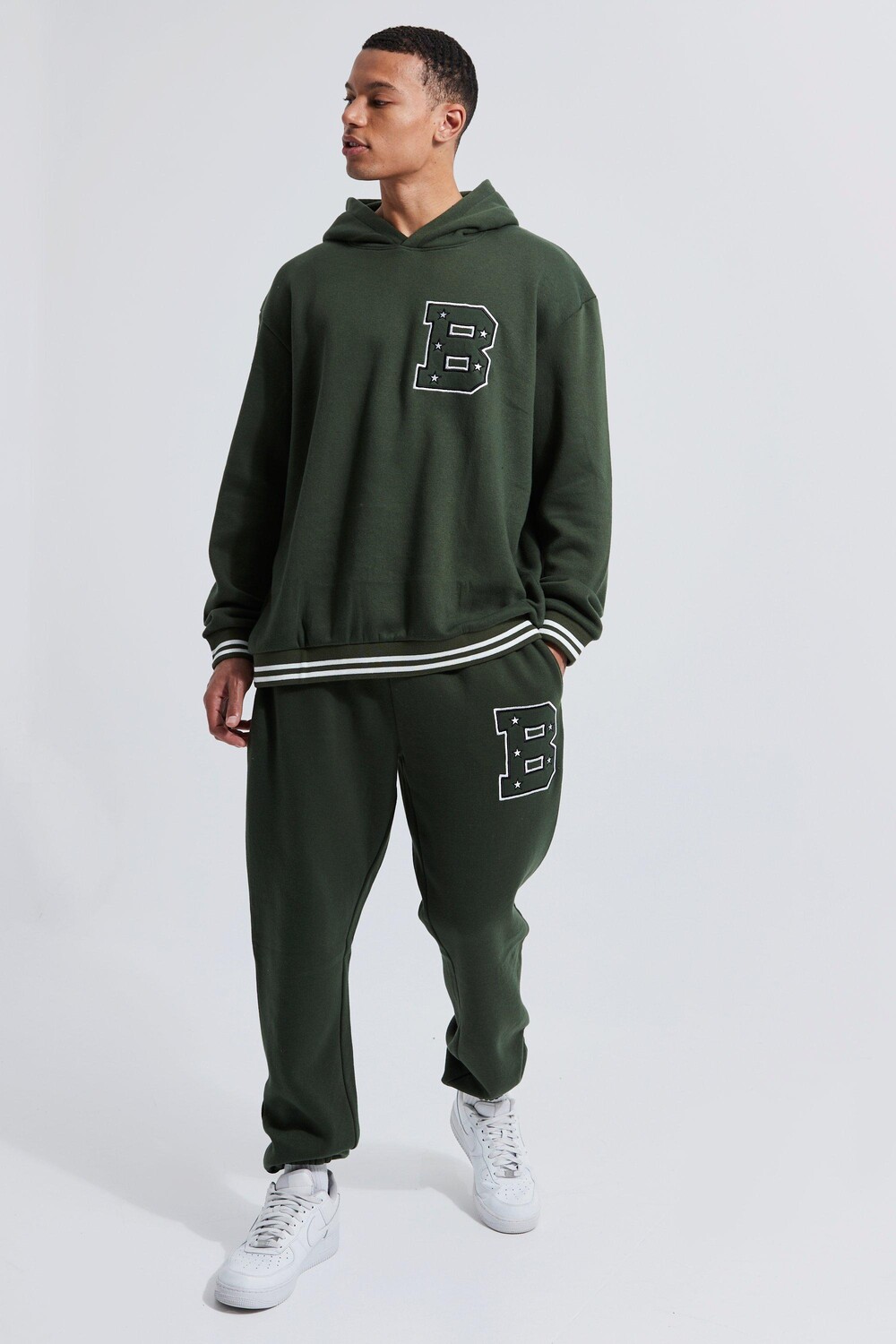 

Спортивный костюм с капюшоном tall sports rib varsity Boohoo, хаки