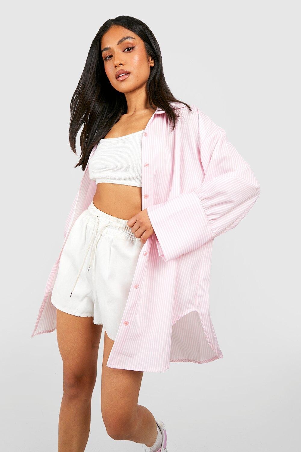 

Рубашка оверсайз из поплина petite Boohoo, розовый