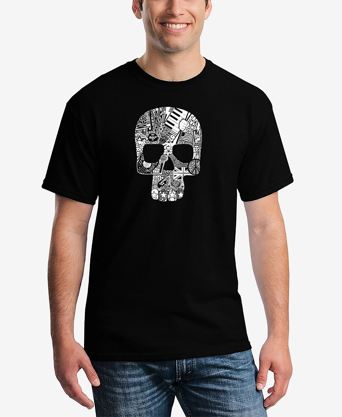 Мужская футболка с принтом Word Art в стиле рок-н-ролл и черепом LA Pop Art больше рок н ролла