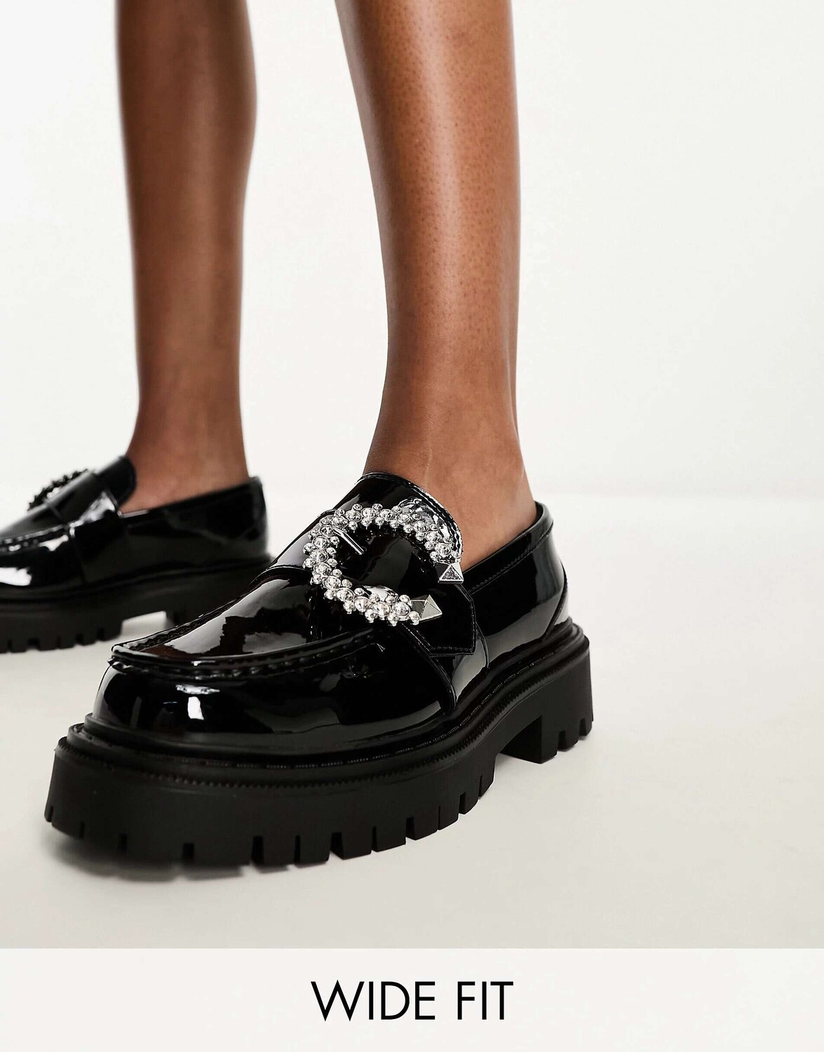 

Черные лакированные лоферы ALDO Wide Fit Joesiee с украшенной пряжкой