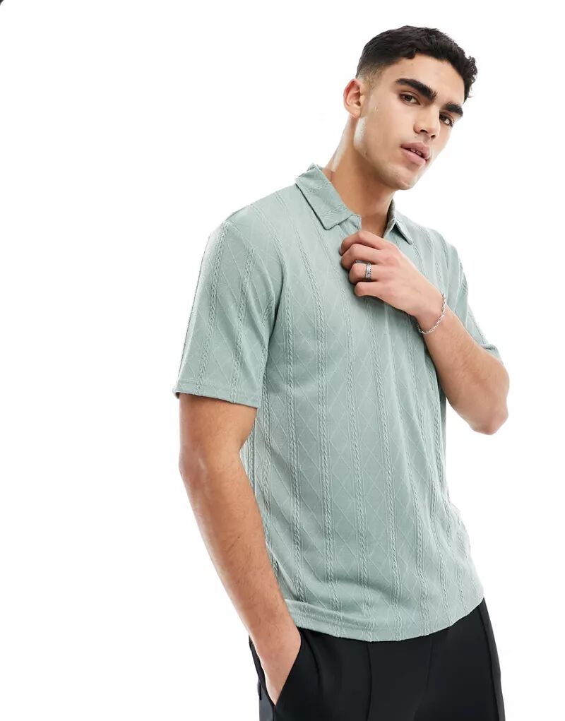 цена Мятно-зеленая фактурная трикотажная футболка-поло с воротником Brave Soul