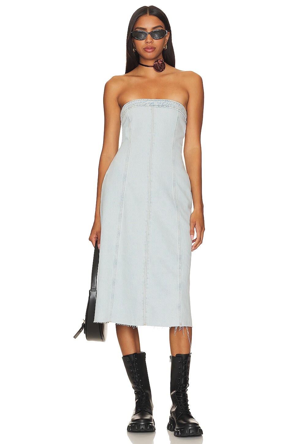 

Платье миди WeWoreWhat Denim Strapless, цвет Super Light