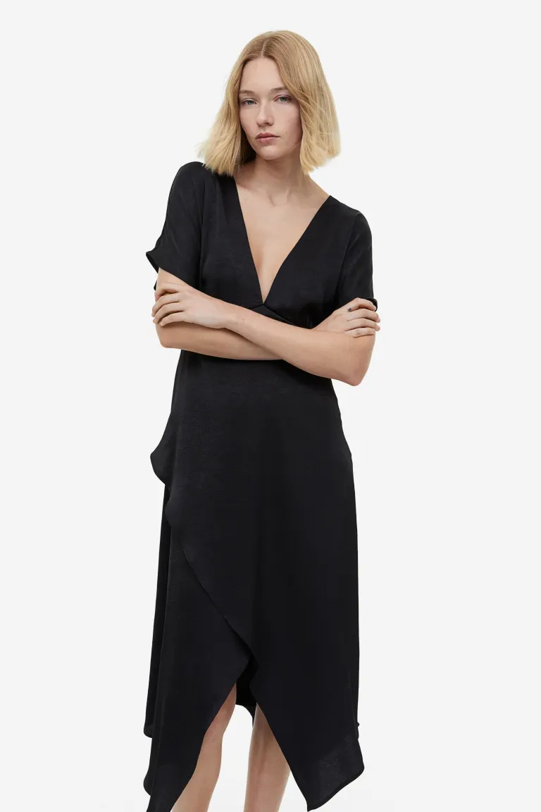 Мятое атласное платье H&M, черный