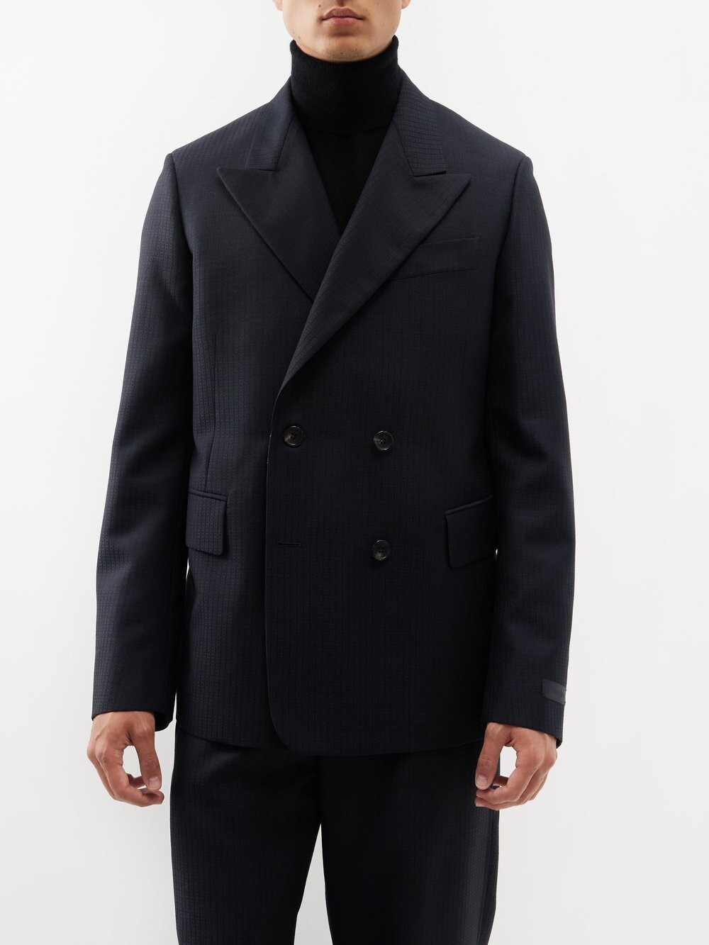 

Двубортный костюмный пиджак из смесовой шерсти в клетку Lanvin, синий