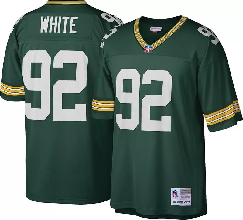 

Мужская футболка Mitchell & Ness Green Bay Packers Reggie White № 92 1996 года с разрезом