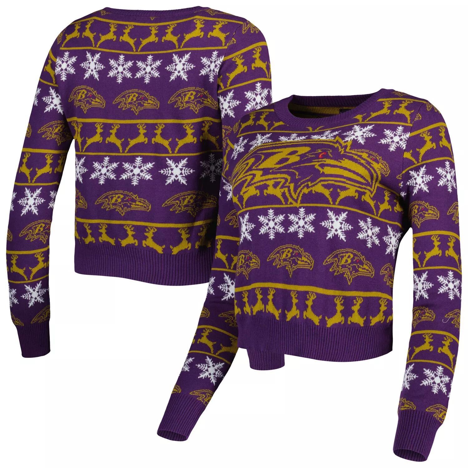 

Женский укороченный свитер FOCO Purple Baltimore Ravens Ugly Holiday