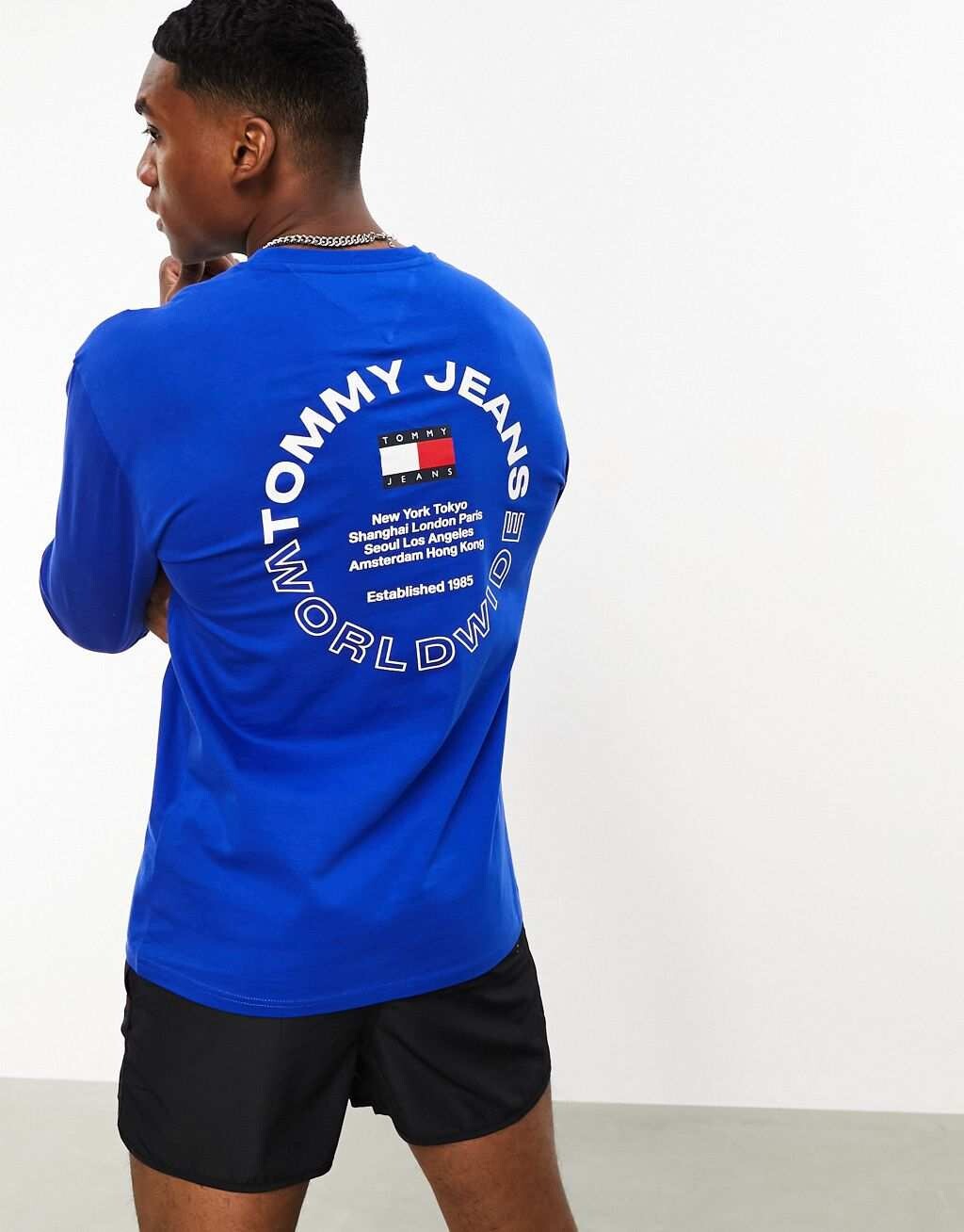 

Синяя футболка с длинными рукавами и круглым вырезом Tommy Jeans, Синий