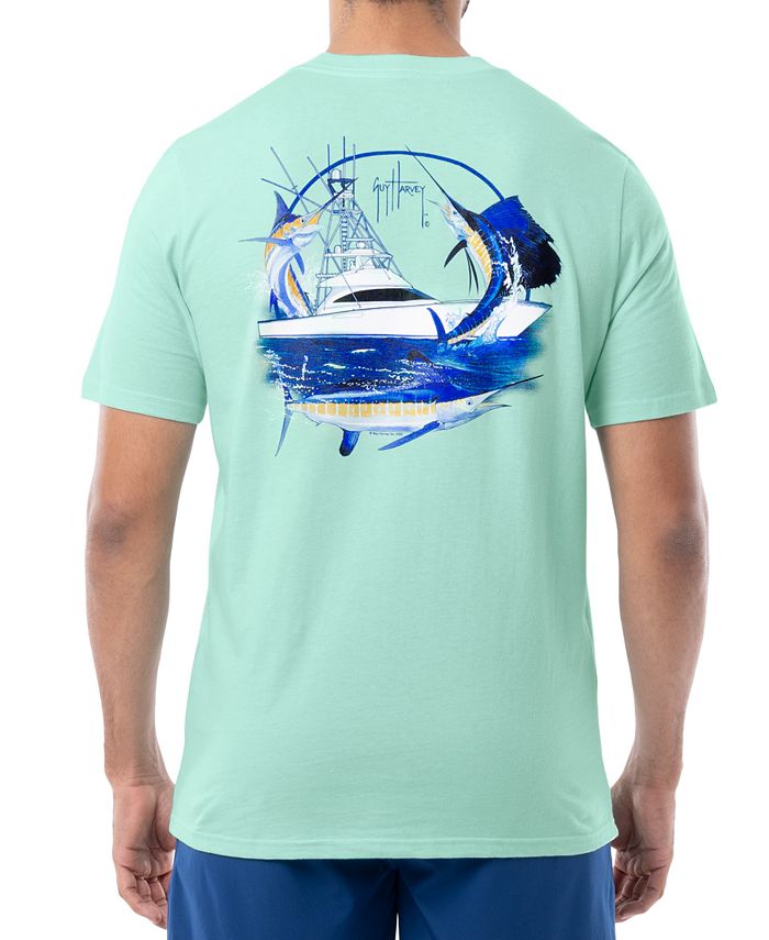 Мужская футболка с графическим логотипом и логотипом Big Game Fishing Boat Guy Harvey, синий