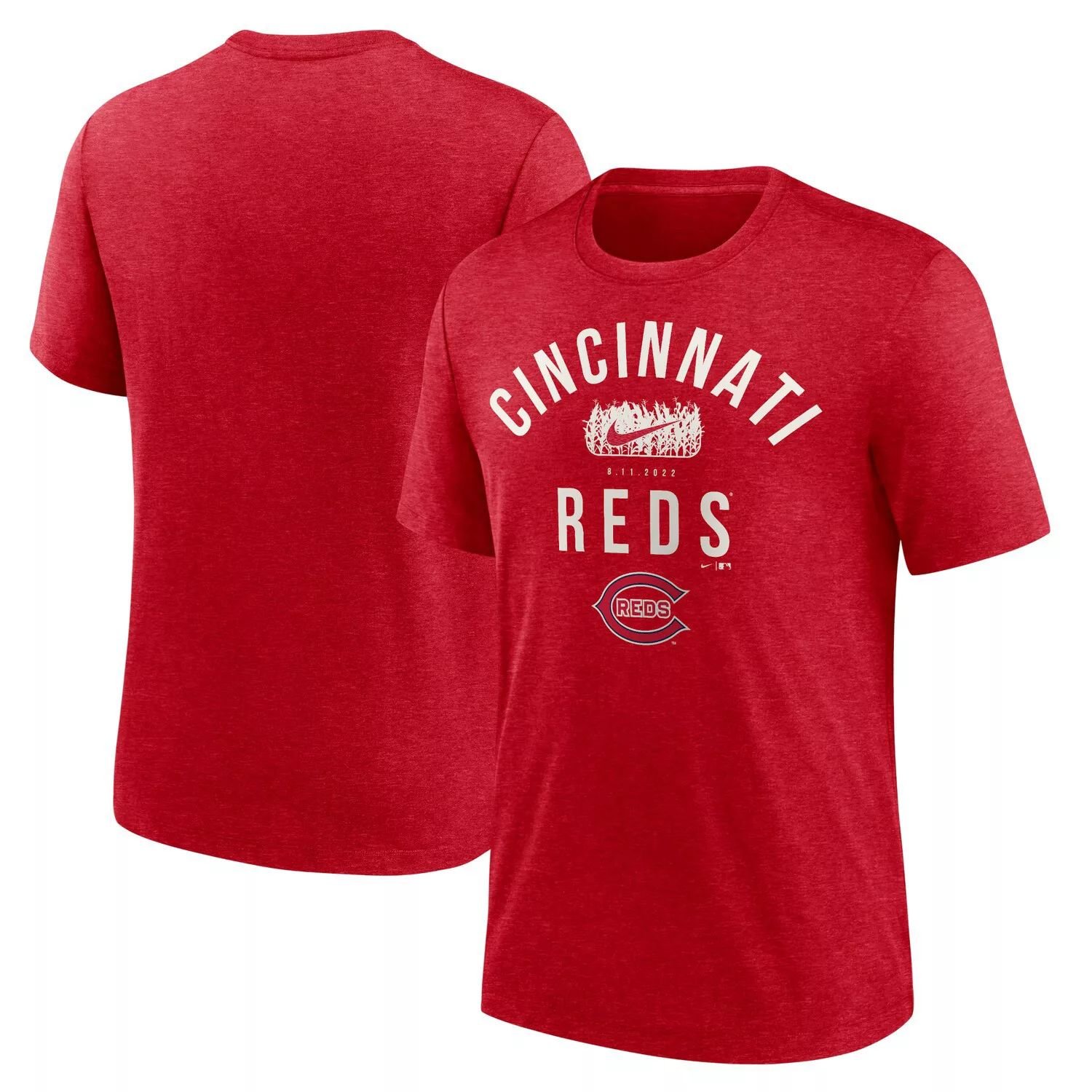 

Мужская футболка Nike Heather Red Cincinnati Reds 2022 Field of Dreams Lockup Tri-Blend