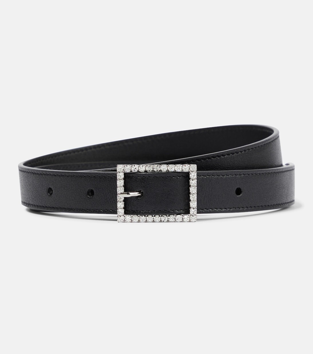 

Кожаный ремень с кристаллами Saint Laurent, черный