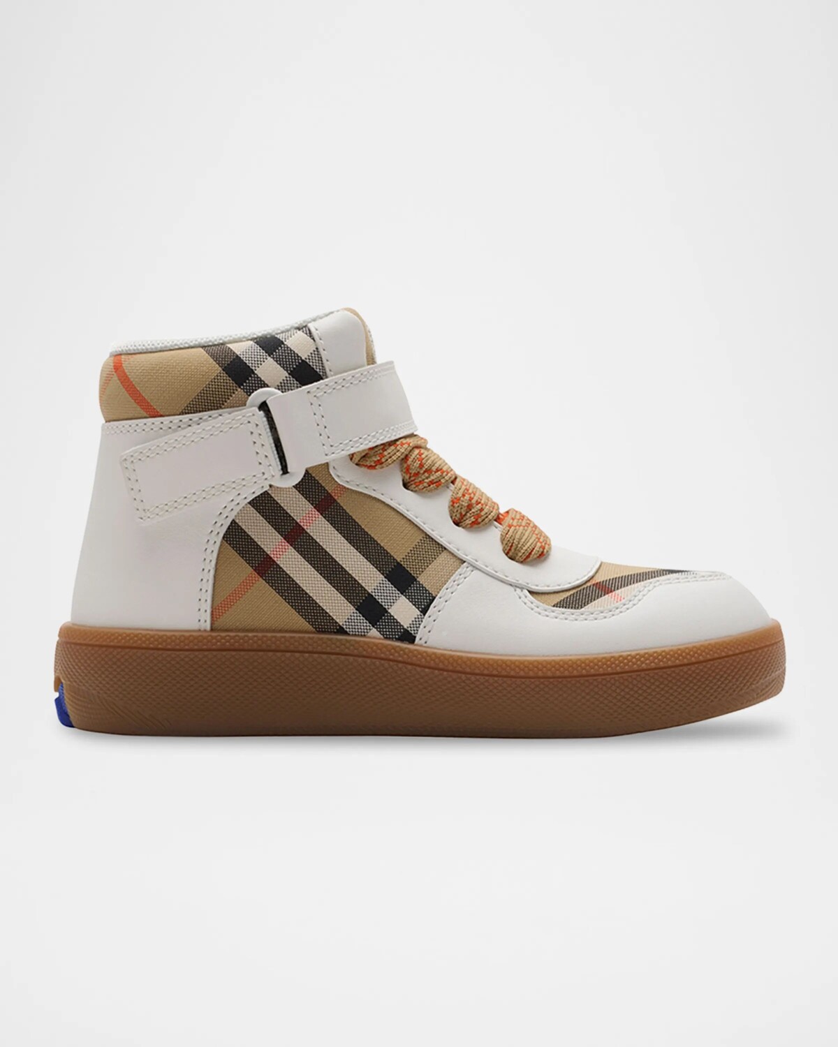 

Детские высокие кроссовки Sheldon в клетку из хлопка и кожи, для малышей/детей Burberry, цвет Sand Ip Check