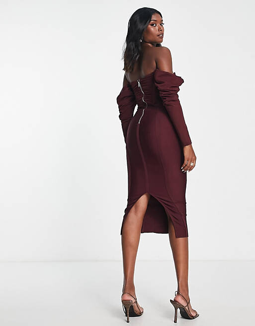 

Корсетное платье миди с открытыми плечами и бандажами ASOS DESIGN