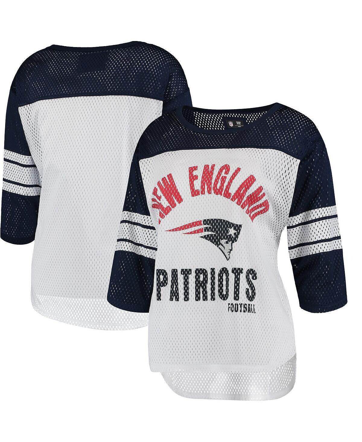 

Женская бело-темно-синяя футболка из сетки New England Patriots First Team с рукавами три четверти G-III 4Her by Carl Banks