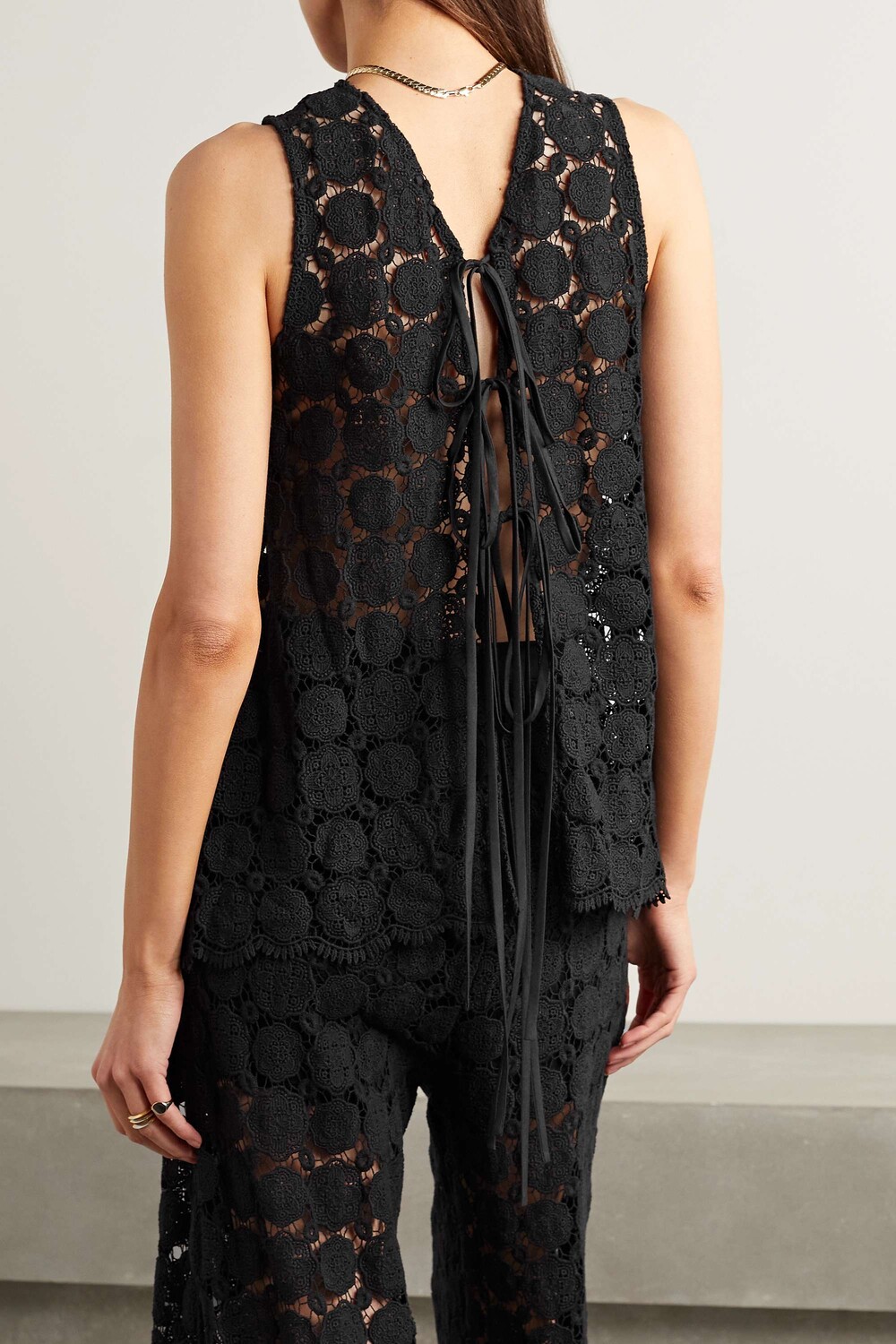 

MIGUELINA Tula guipure lace tank, черный
