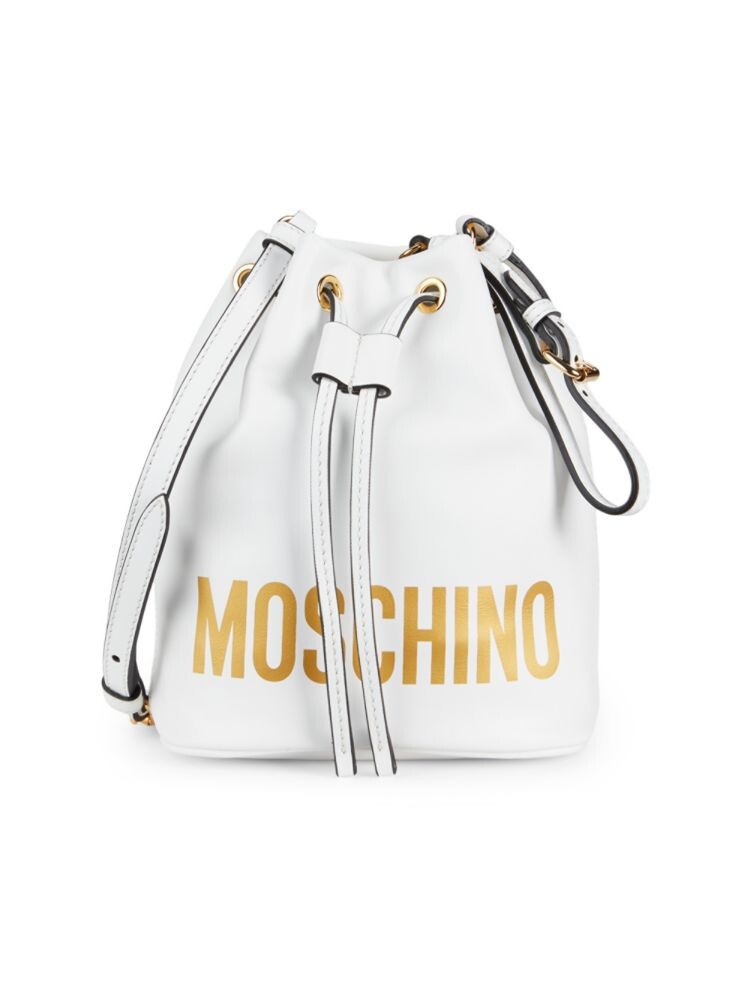 

Миниатюрная кожаная сумка-мешок с логотипом Moschino, белый