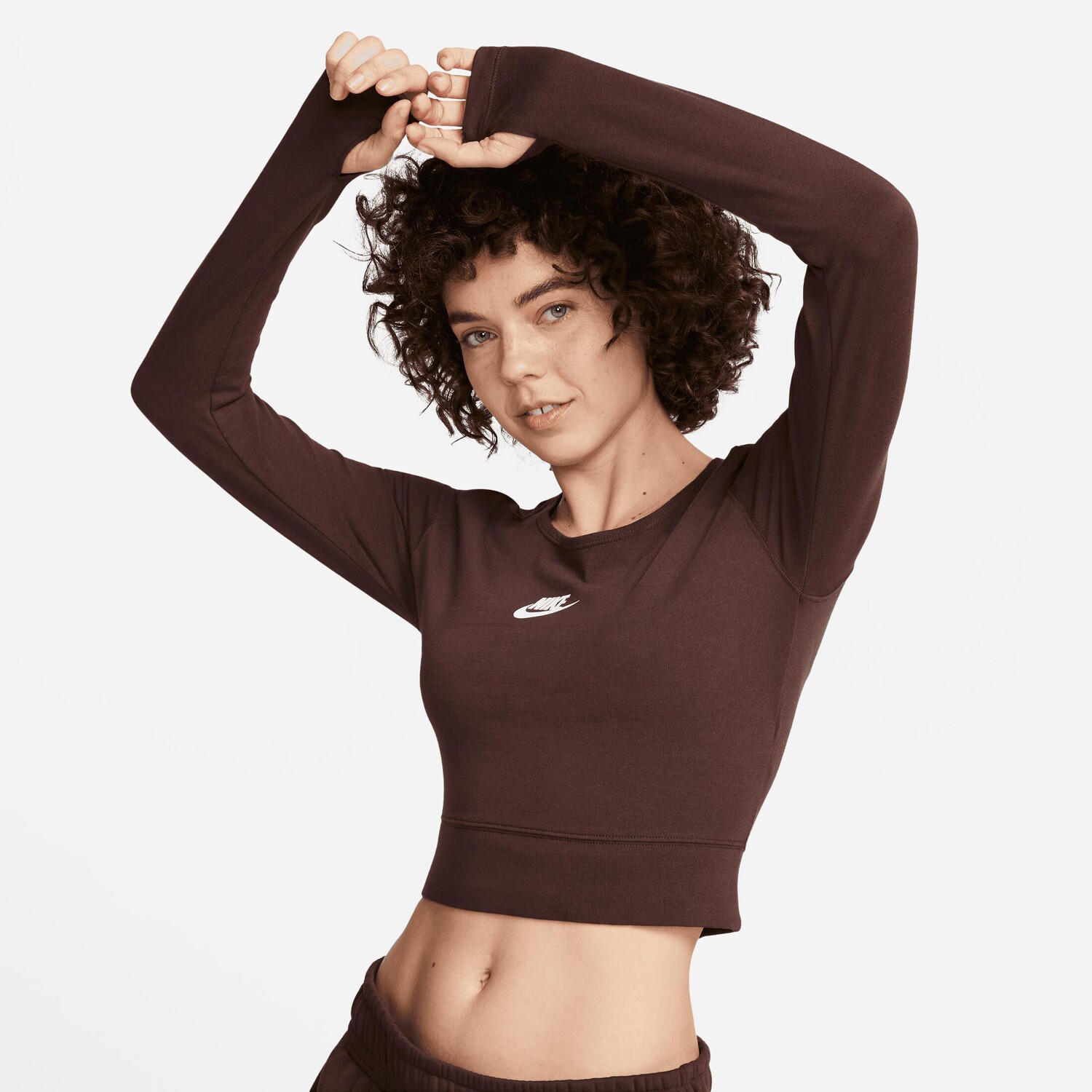 

Лонгслив Nike Crop Top Dance, коричневый
