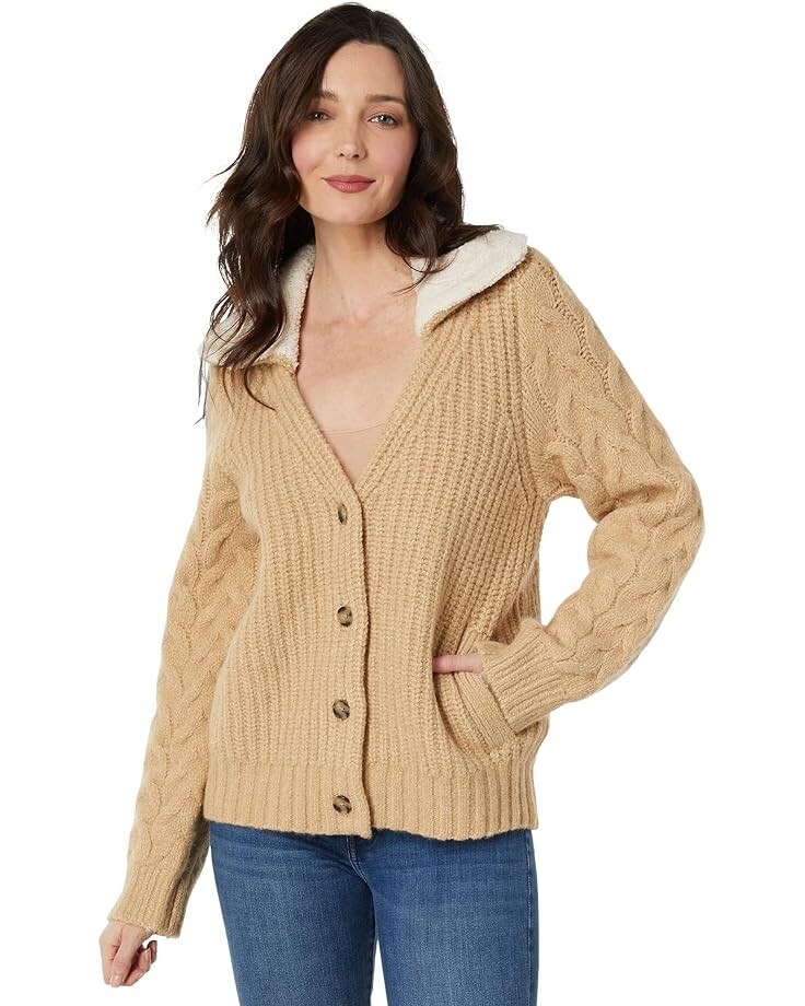 

Свитер Lucky Brand Cable Collared Cardigan, кэмел