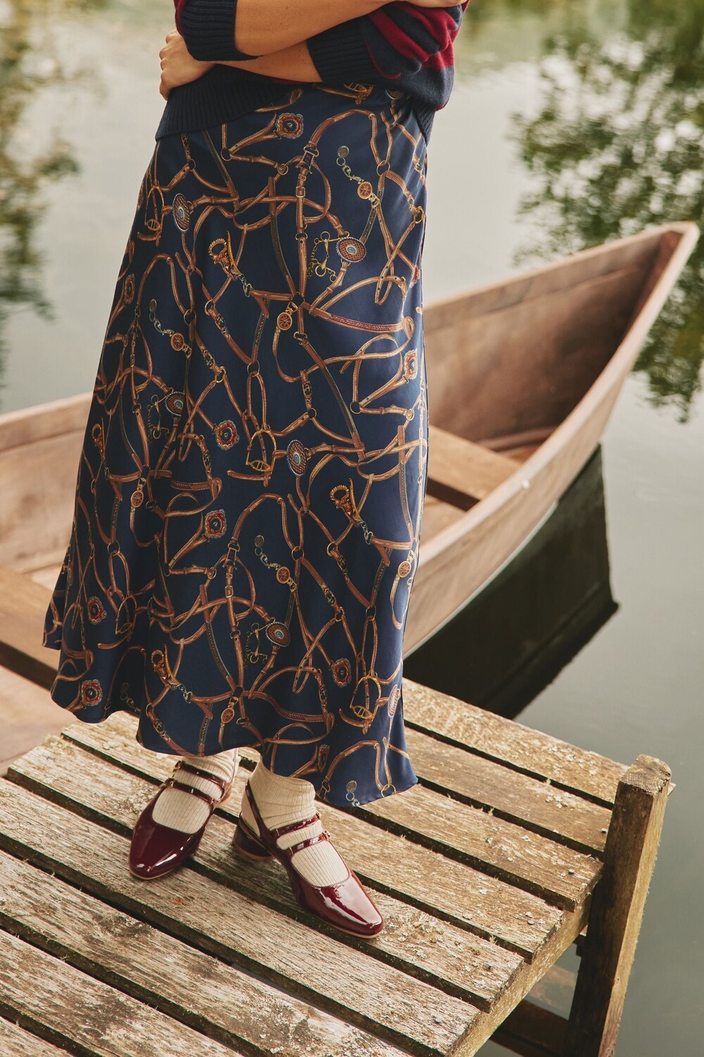 

Юбка Penelope satin midi Joules, синий