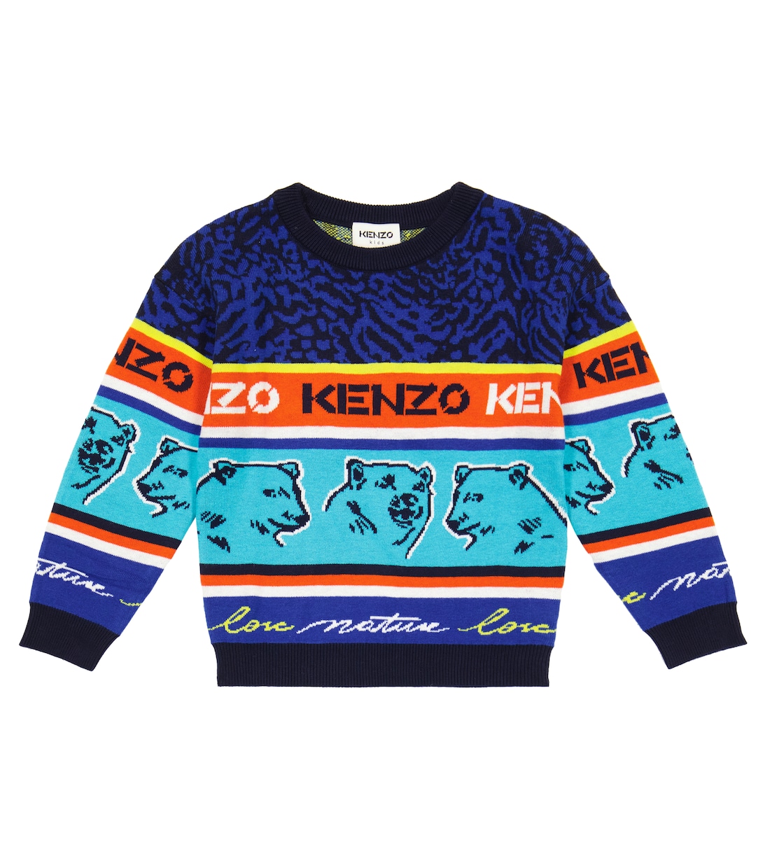 Жаккардовый свитер из смесового хлопка Kenzo, разноцветный полосатый свитер с логотипом из смесового хлопка kenzo разноцветный