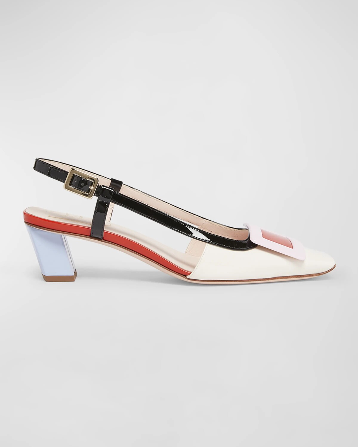 

Лакированные туфли Belle Vivier с цветными блоками и пяткой на пятке Roger Vivier, цвет White/Pink